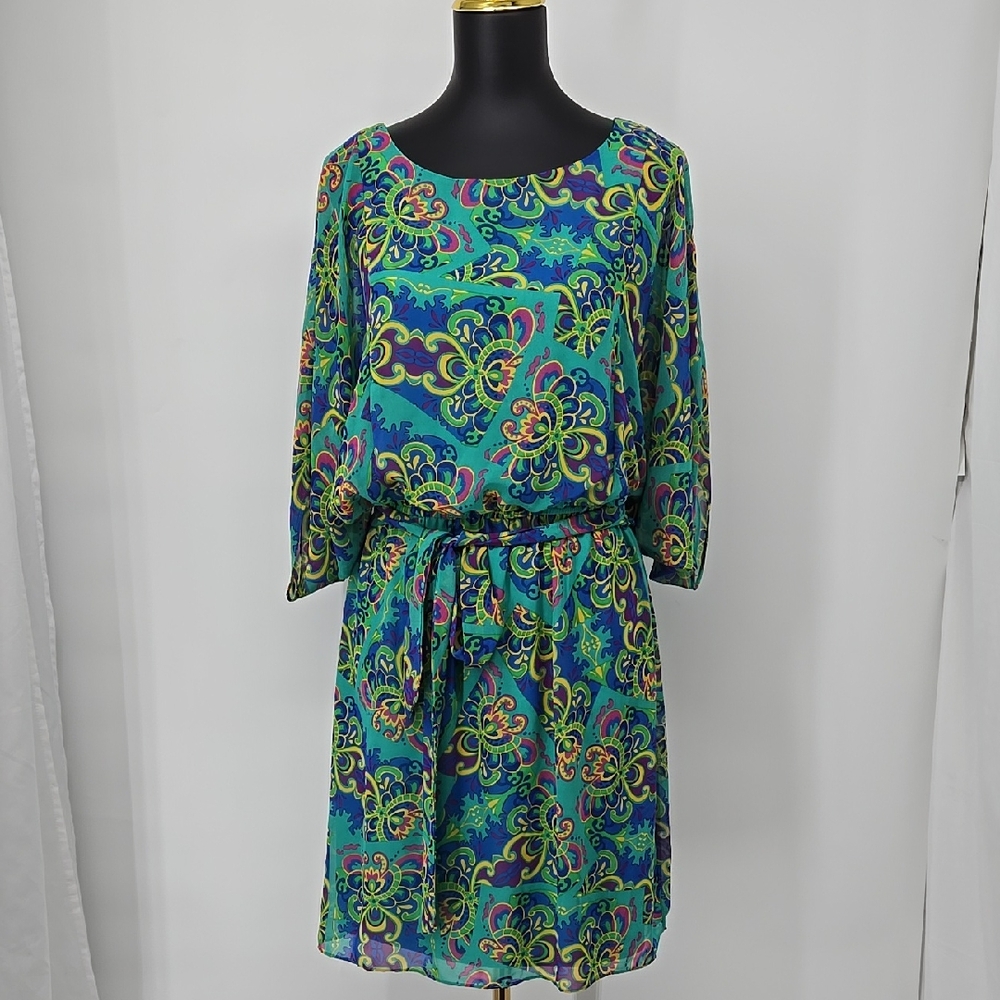 Signture By Robbie Bee Elegant Multicolor Women's Abstract Green Dress Size 6